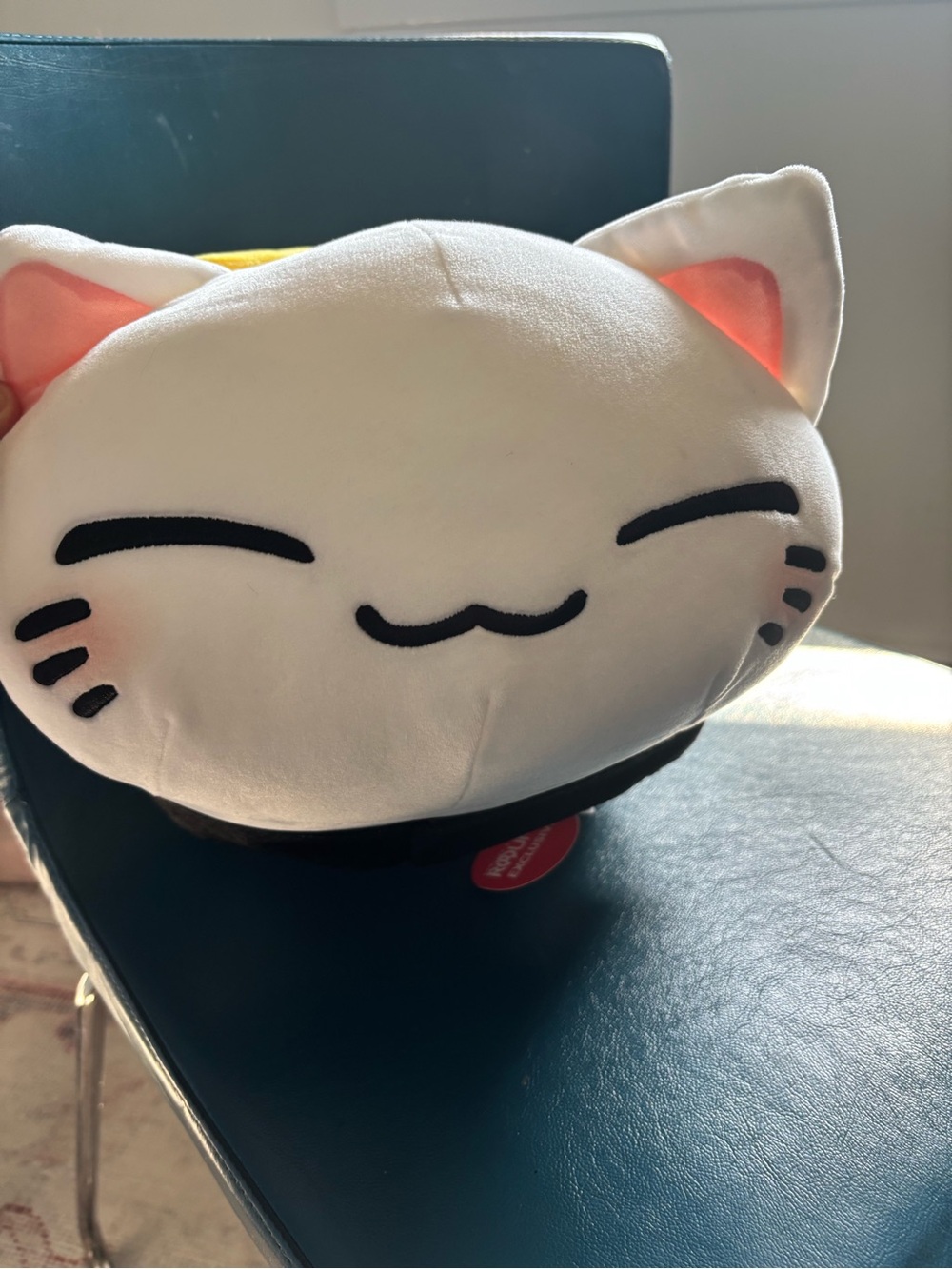 Plush White Cat Toy with Pink Ears for Cats